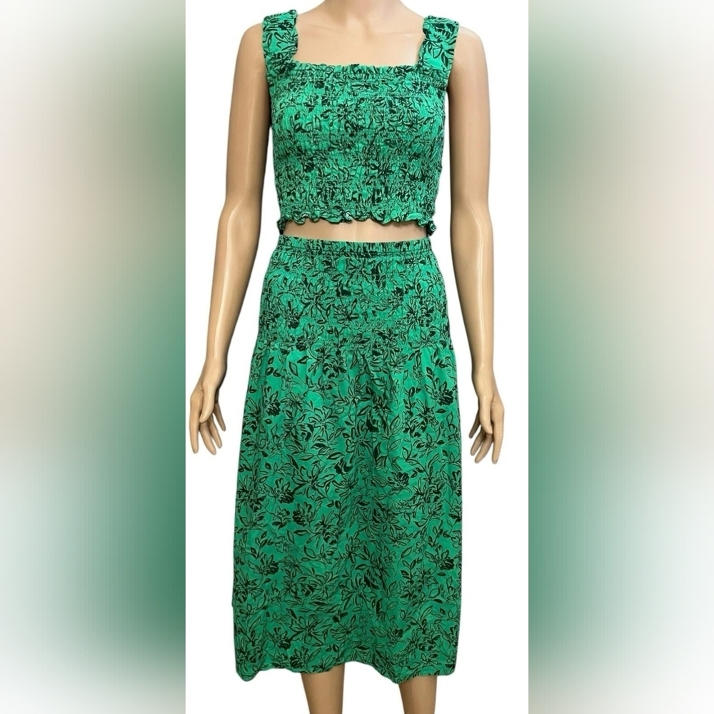 Ingrid And Isabel Maternity Two Piece Set Crop Top Midi Skirt Smocked Floral, L - Picture 8 of 16